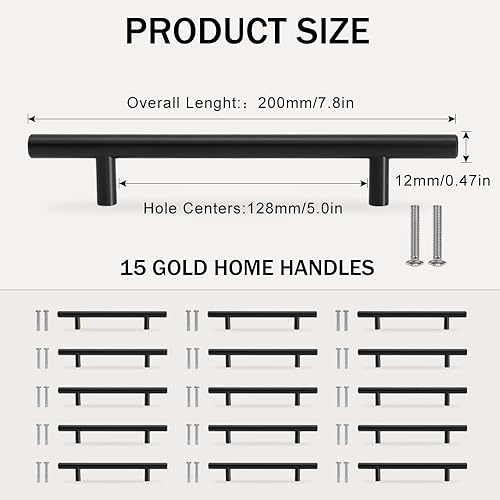15 Pezzi Maniglie Per Mobili da Cucina,Maniglie Armadio Cameretta,Maniglie Sportelli Cucina,Maniglie Ante Moderne,Maniglie Pensili Oro,Maniglie per Armadietti,Maniglie In Acciaio Inox-200mm - Honorern