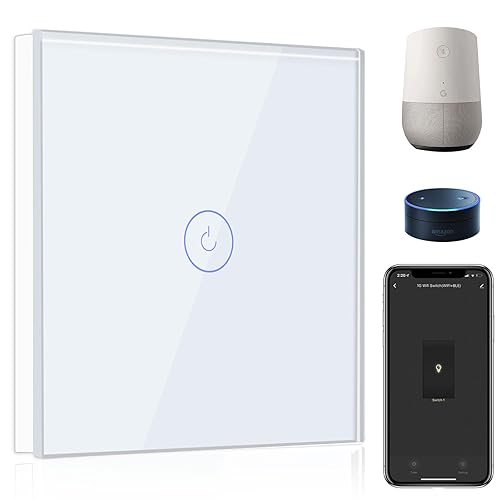 Interruttore WIFI 1 Gang 1 Via Interruttore Smart Compatibile con Google Home e  Alexa, Interruttore a Parete a Sfioramento Bianco(Richiesto la Linea Neutra) - Honorern