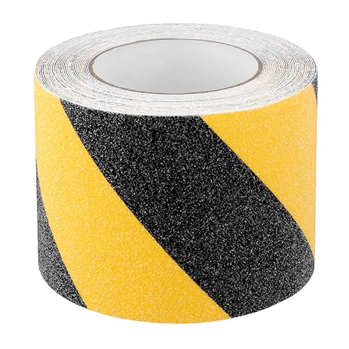 QWORK® Nastro antiscivolo nero e giallo, nastro adesivo antiscivolo, 100 mm x 10 m, per gradini per scale interne ed esterne - Honorern