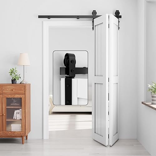 WINSOON Kit per porta scorrevole a due ante scorrevoli da 183 cm, Nero, per armadio, con rullo, per interni, quattro porte in legno da 43 cm - Honorern