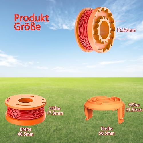filo tagliabordi bobine，adatto per Worx tagliabordi，con copertura per rifinitore，WA0010 Rocchetti di ricambio di filo per decespugliatore (8 bobine filo di ricambio + 2 coperture bobine) - Honorern