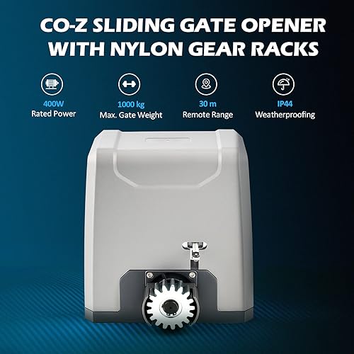 400W Motore Cancello Scorrevole, Kit Automazione Cancello Scorrevole per Porte Fino a 1000kg 12m con 2 Telecomandi, 4m Cremagliera e Sensori a Infrarossi per Giardino Garage - Honorern