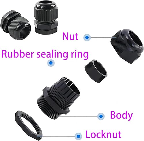 5 Pezzi PG16 Pressacavi, Pressacavi Connettori Impermeabile, Pressacavi Impermeabili, Nylon Connettori Pressacavi Elettrici, Protezione per Fili - Honorern