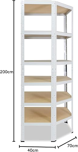200x70x40cm HOME scaffale angolare metallo carichi pesanti bianco 6 ripiani/Scaffale metallo 145kg capacità carico/Mensola scaffale angolare/Scaffali in metallo per garage - Honorern