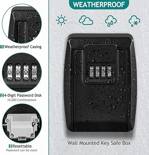 Grande Cassetta Sicurezza Chiavi Combinazione a 4 Cifre, Key Box Impermeabile Cassaforte per Esterno Portachiavi Muro per Casa Garage - Honorern