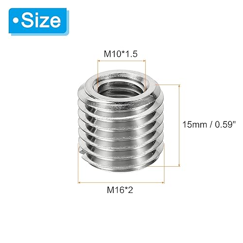 Filettatura Adattatori Manicotto Riduzione Dado, 6pz M16*2 Maschio a M10*1,5 Femmina Riparazione Inserto Dado Vite Riduttore Trasformazione Acciaio Inossidabile Chiusura 15mm - Honorern