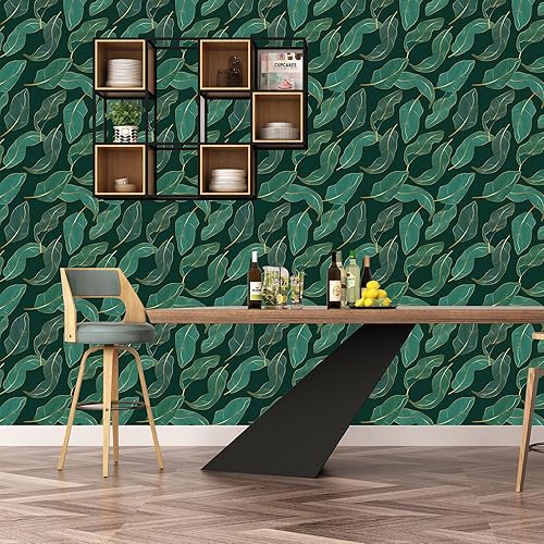 Carta da parati autoadesiva verde foglie, carta da parati floreale, vintage, verde, carta da parati per camera da letto, motivo floreale, peel and stick, 40 x 300 cm - Honorern