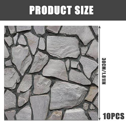 Pannelli da parete 3D, autoadesivi, effetto pietra, 10 pezzi, carta da parati effetto pietra, 3D, autoadesiva, per soggiorno, camera da letto, decorazione da parete, 30 x 30 cm, colore grigio - Honorern