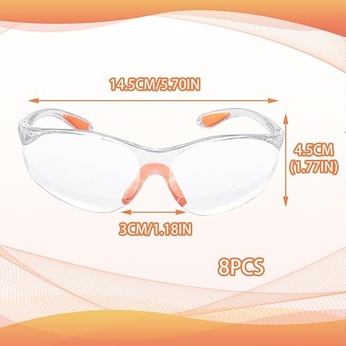 Confezione da 8 occhiali protettivi, occhiali protettivi, occhiali protettivi da lavoro, occhiali protettivi, occhiali protettivi, occhiali protettivi, occhiali da laboratorio per sport di tiro - Honorern