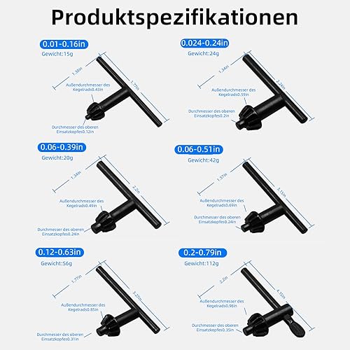 EULAPGOE 7 Pezzi Chiave Mandrino Universale Chiave per Trapano Elettrico Drill Chuck Key per 4mm 6mm 10mm 13mm 16mm 20mm - Honorern