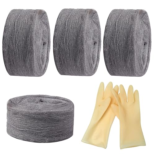 Lana D'acciaio, Tampone Lana Acciaio, Pulizia Paglietta Abrasiv, Lana D'acciaio di Pulizia, Impedisce Efficacemente L'ingresso di Topi e Altri Roditori, 4 Pezzi, con Guanti - Honorern
