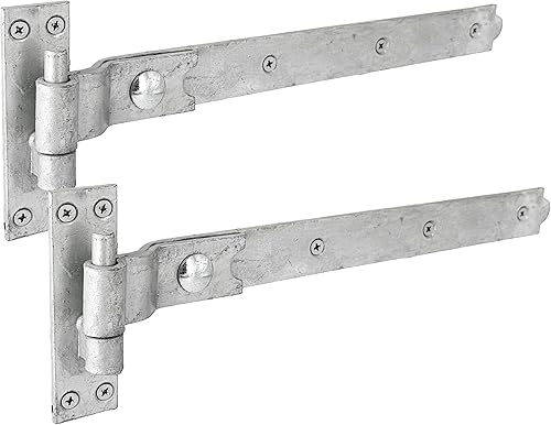 IRONTITE® Cerniere per cancello zincate a gomito resistenti, 400 mm, gancio e fascia per cancelli in legno, cerniere zincate a manovella con fissaggi inclusi (zincate) - Honorern