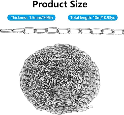 10m Catena Acciaio Inox, Catena In Acciaio Inox 1.5mm, Catena In Acciaio Inossidabile 304, Catene Per Appendere, Per Stendere I Panni, Appendere Le Piante, Catena Per Cani, Lucchetto Per Bici - Honorern
