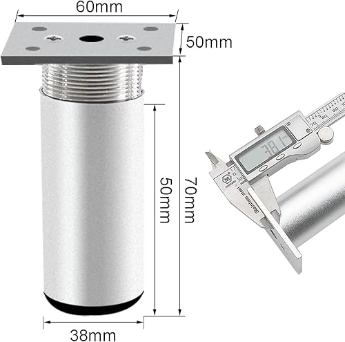 4 Pezzi Piedini per Mobili Regolabili,Gambe per Tavolo 200 mm Alta Lega di Alluminio Argento Opaco Piedi Letto Regolabile in Altezza 0-20 mm con Viti per Divani,Armadi e Letto - Honorern