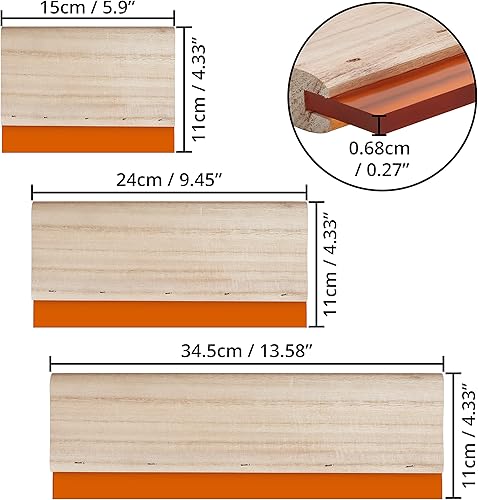 Racla per Serigrafia (Confezione da 3) - Racla in 3 Dimensioni - Racla Gomma con Comodo Manico in Legno - Arti e Mestieri, Stencil, Pellicola Trasparente e Tira Acqua per Vetri - Honorern