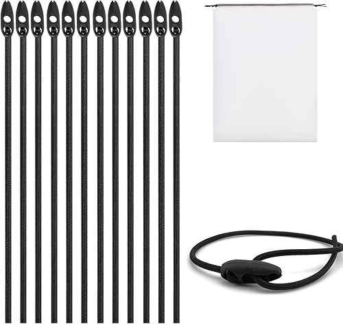 12Pezzi Corde Elastiche Resistenti alle Intemperie, 50cm Corda di Gomma Bagagli Multiuso, Elastici Portapacchi Regolabili con Fibbia Borsa con Coulisse per Roulotte Campeggio - Honorern
