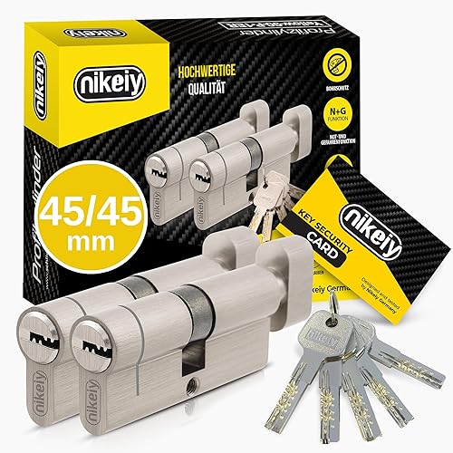 GERCAR Pro+ - Set di 2 cilindri con pomello con chiave unica, 45/45, serratura a cilindro per porta con protezione antiperforazione e 10 chiavi con scheda magnetica, 90 mm, A:45 B:45 - Honorern