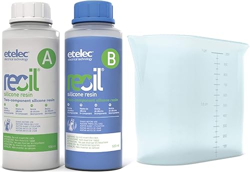 Etelec 1L Resina Siliconica Bicomponente, Riaccessibile, Riempimenti Isolanti, Sigillature, Cassette, Connessioni Elettriche, 2 Flaconi + Caraffa (RE0100-1 Litro) - Honorern
