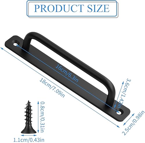2 Pezzi Maniglia per Porta Scorrevole, Porta del Fienile Scorrevole Pesante Maniglie con Viti, Maniglie per Porte Interne, Maniglione per Porta per Garage Armadi Porte Scorrevoli (Nero) - Honorern