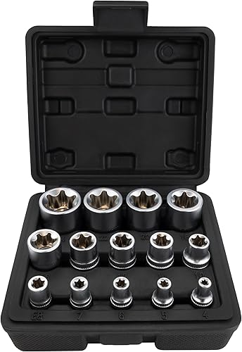 HASKYY Set di chiavi a bussola Torx con profilo E, 14 pezzi, E4-E24 1/4 3/8 1/2', inserti per chiavi a bussola quadrati interni - Honorern
