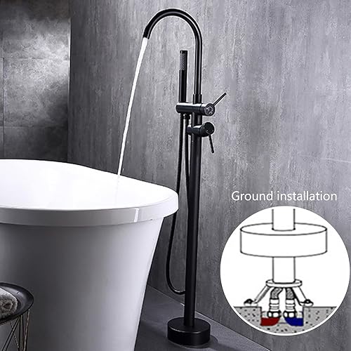 Rubinetto per Vasca Freestanding - 2 Modalità con Doccetta Rotazione a 360° - Vasca da Bagno da Terra in Ottone (Nero) - Honorern