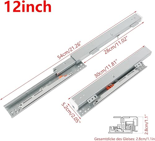 Guide per cassetti, completamente estratte, guide telescopiche, montaggio a pavimento, in acciaio laminato a freddo, 20/25/30/35/40/45/50/55 cm, a scelta, per portabottiglie in vetro ed - Honorern