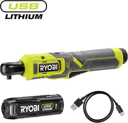 Ryobi RR14W4-120G, Avvitatore a Cricchetto con Batteria 4V USB al Litio 2.0Ah, Ideale per Avvitare e Svitare Piccoli Bulloni e Dadi, Velocità 210 giri/min, Velocità Regolabile, Cavo USB Incluso - Honorern