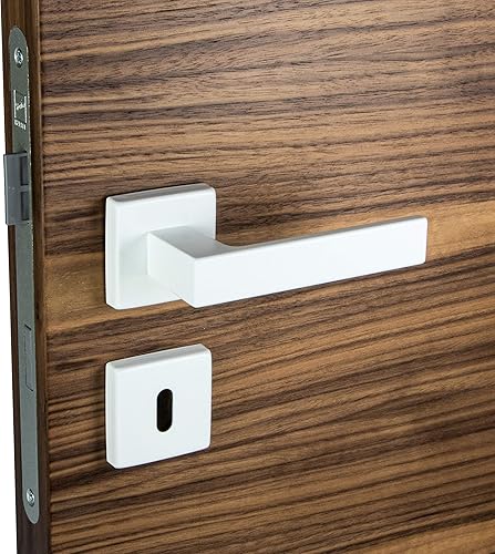 Gedotec maniglia per porta in alluminio ferramenta per porta bianca maniglia per porta della stanza - PUSH 1317 | Set di rosette per porte interne | WC - bagno | Maniglia per porta bianco opaco | 1 - Honorern