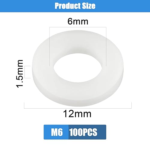 Rondelle in plastica, 100 pezzi, rondelle in plastica, M6/M8, in nylon, 1,5 mm, rondelle in plastica, per fai da te, moto (M6-12 mm) - Honorern