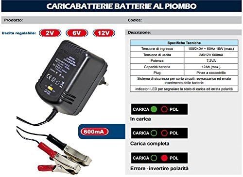 CARICA BATTERIE BATTERIA AL PIOMBO 2V 6V 12V 600mAH STABILIZZATO LED DI STATO - Honorern