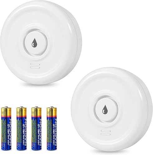 Rilevatore Perdite Acqua 2 Pezzi Sensore Acqua con Batteria 100dB Sensore Perdita Acqua Kit per Sistema di Allarme e Domotica Casa Intelligente, Rilevatore Acqua per Cucina Bagno lavanderie (No WiFi) - Honorern