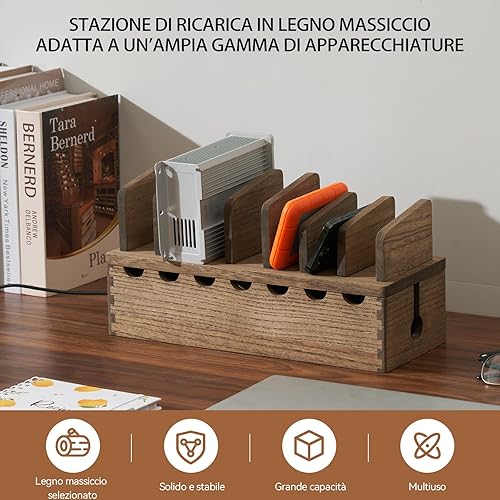 KIRIGEN scatola per cavi in legno naturale - organizzatore di cavi in legno di paulownia con tappo antipolvere, finitura ecologica a olio vegetale giallo-marrone - Honorern