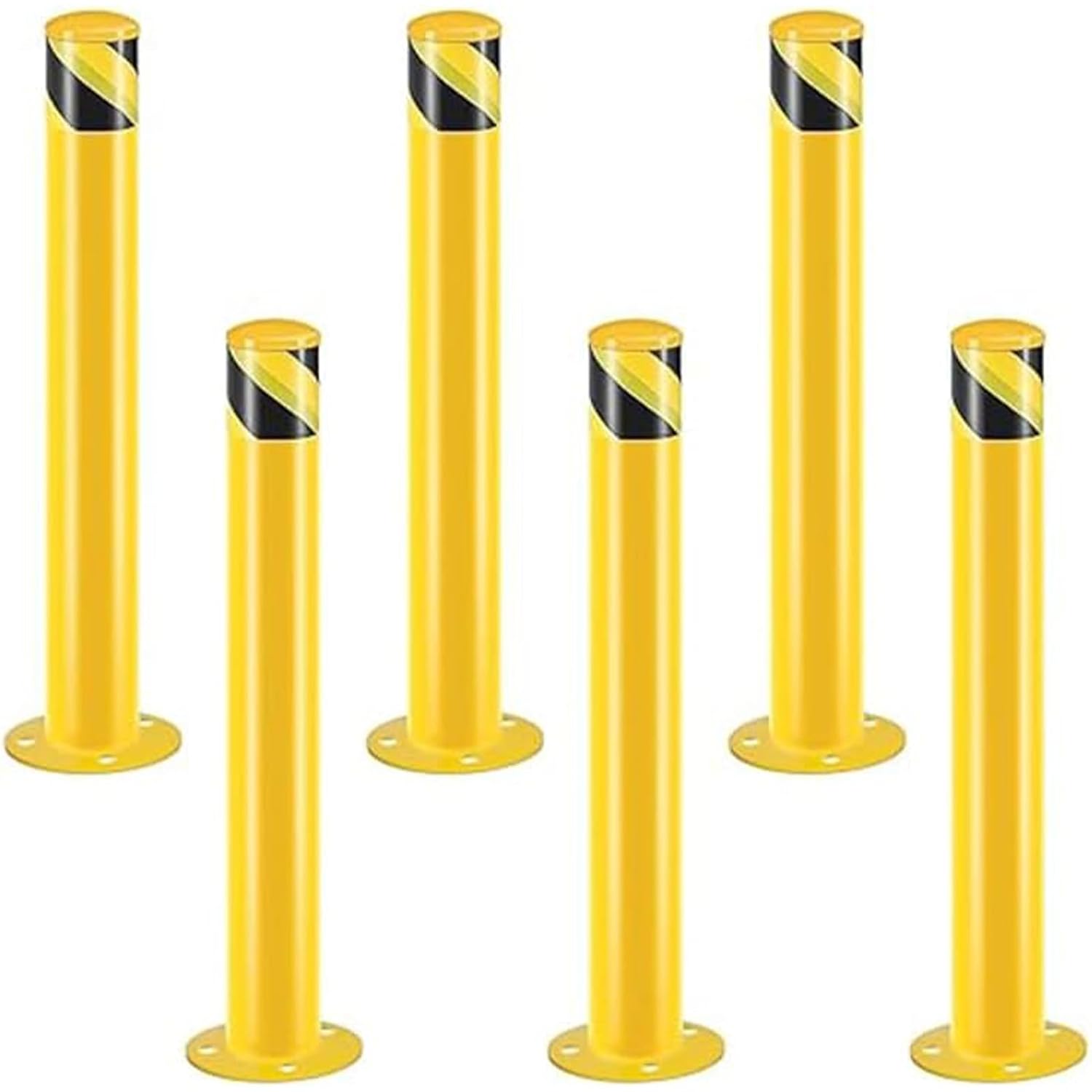 Dissuasore di Sicurezza 91cm, Dissuasore Paletto Verniciato Polvere Giallo, Barriera Parcheggio Auto con Bulloni di Ancoraggio per Pedoni (6 pezzi - diametro 7,6 cm) - Honorern