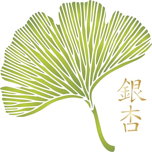 Stencil a forma di foglia di Gingko, 16,51 x 16,51 cm (S) – Oriental Leaves Asian Chinese Character Japanese Leaf Wall Stencil - Honorern