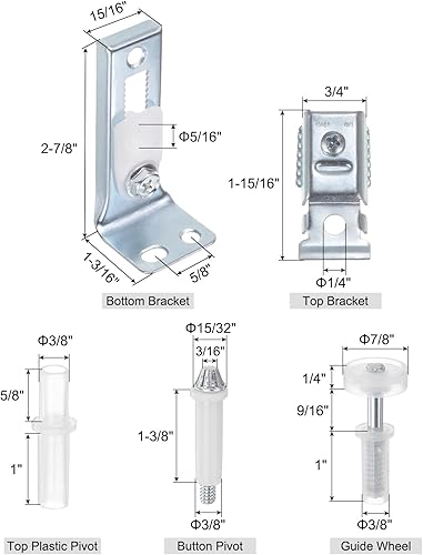 Kit Ferramenta per Porte a Libro Include Perno Superiore e Inferiore, Staffa e Ruota Guida Kit Ferramenta per Porte a Libro per Armadio a Scomparsa - Honorern