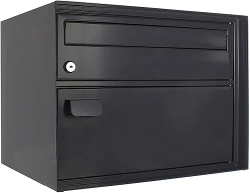 Rottner cassetta postale per pacchi Enzian, serratura a cilindro con 2 chiavi, chiusura a scatto, nero-grigio, LxH 415x315 mm, kit di fissaggio incluso, targhetta portanome - Honorern