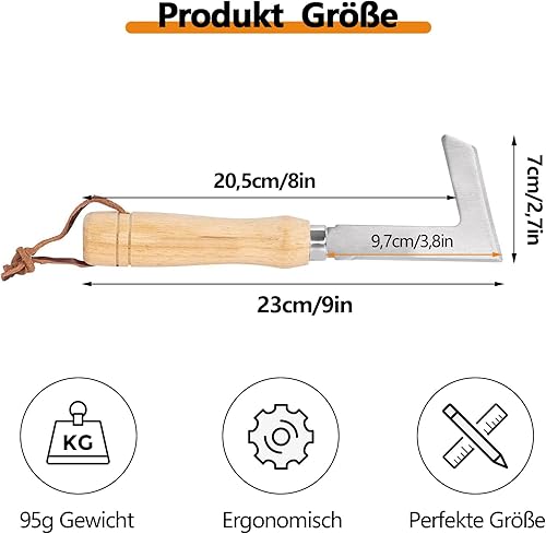 Raschietto per Fughe, Raschietto per Erbacce con Manico in Legno, Raschietto per Erbacce per la Pulizia delle Fughe, Raschietto Manuale per Erbacce in Acciaio Inox, per Eliminare Muschio ed Erbacce - Honorern