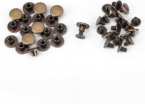 20 Pezzi Rivetti in Pelle Piatti, Viti in Ottone Rame a Testa Piatta Dadi Set Artigianale Con Accessori (5mm) - Honorern