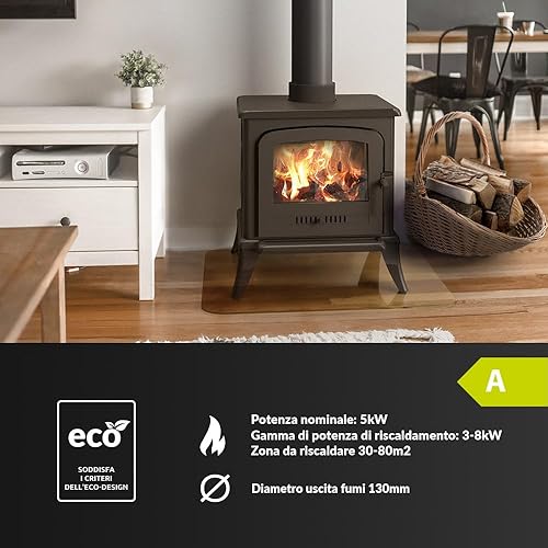 Stufa a legna in ghisa KOZA K7 5kW Ø130mm - riscaldamento efficiente gamma di potenza 3-8kW, Stufa in ghisa economica ECO-DESIGN - Stufe Vintage & Svedesi - Classe di efficienza energetica A - Honorern