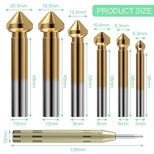 7 Pezzi Svasatore per Metallo, Svasatori Conici, Svasatore Conico in HSS Svasatore, Punta da Trapano Svasatore, Svasatore per Metallo Legno per Acciaio Inox, Rame, Alluminio(6.3mm-20.5mm) - Honorern