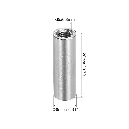 10Pz Dadi Connettore Rotondo M5, Dado Accoppiamento Acciaio Inossidabile 304 Lunghezza 20mm/0.8' Dado Perno Barra Asta Manicotto Lunghezza Staffa, M5x20x8mm - Honorern