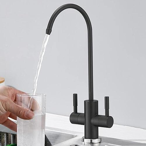 Rubinetto Cucina Osmosi Bevanda Dritta Acciaio Inossidabile Doppio 1/4 Pollici Rubinetto Per Depuratore D'Acqua-Nero - Honorern