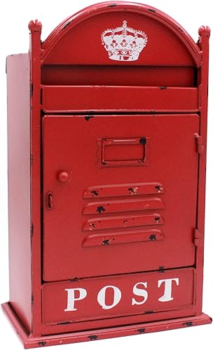 Cassetta delle lettere vintage da parete, in metallo, 22,9 x 14 x 37 cm, colore: rosso rustico - Honorern