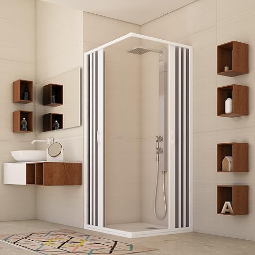 BR100001 Box Doccia Free Angolo Riducibile, Apertura Centrale, Bianco, 60-80 x 60-80, H 185 cm - Honorern
