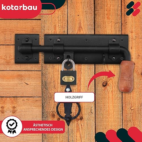 KOTARBAU® Set Chiavistello destro/sinistro 275 mm (10.63 in) a Scrocco con lucchetto verniciato a polvere Nero bullone chiusura catenaccio scatto serratura - Honorern
