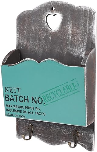 Vintage Cassetta Postale/Mailbox di Legno a Parete, Scatola d’Immagazzinaggio con Piloni Portachiavi per Corridoio Portone Cestello Portaoggetti (Colore : Bluish Green) - Honorern