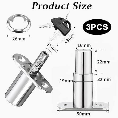 Serratura per Armadietto in Lega di Zinco, Stantuffo Serrutura Serrature Armadio, Adatta per Vetrine, Classificatori, Resistente a Corrosione e Usura, Include Chiavi (Diametro Cilindro 19mm) - Honorern
