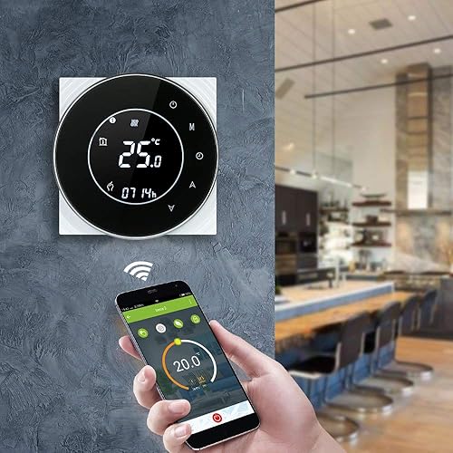 Irishom Termostato Wi-Fi per Caldaia a Gas,Termostato Digitale,Programmabile Display LCD Touchscreen con Retroilluminazione Funzione di Controllo Vocale,Cronotermostato BHT-6000-GC - Honorern