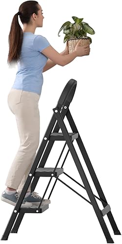 Scaletta pieghevole a 3 gradini, piedini antiscivolo, scala pieghevole per casa o camper, lavoro all'aperto, resistente, carico 150 kg, 1 set - Honorern