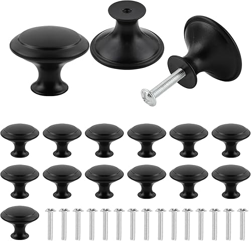 16 Pezzi Pomelli per Mobili Pomello Del Cassetto Nero Opaco, Moderni Manopole per Mobili Ø30mm Pomelli per Mobili con Viti per Porta, Armadio, Cassetto e Credenza - Honorern